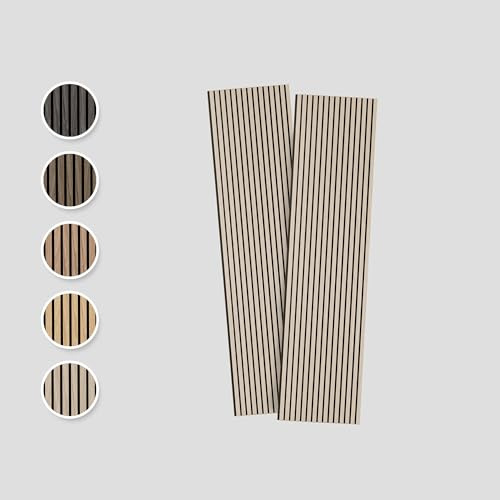 RIVERBANK Akustikpaneele, Schallabsorbierende Akustikholzwandpaneele 2400 x 600 mm, 2er-Set schalldichte Dekorpaneele mit Furnieroberfläche, 100% recycelter Akustikfilz (Lichte Eiche)