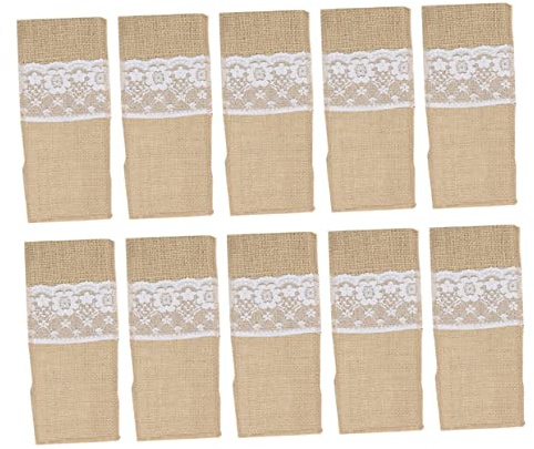 Garneck 10 Pièces décoration Mariage champêtre Décoration de Table Rustique Housse de Couverts Rustique Pochette de Rangement pour Couverts en Lin Rural Vaisselle Porte-Couverts