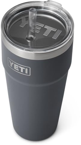 YETI Rambler Straw Cup, Vacuum Insulated Stainless Steel Cup with Straw Lid, Charcoal, 26 oz (769 ml)