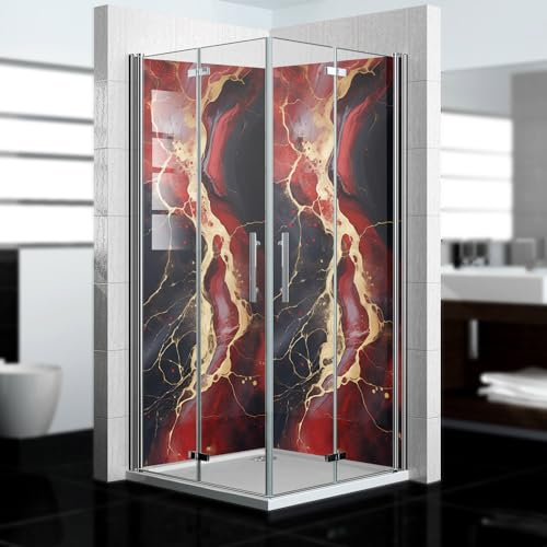 dedeco Eck-Duschrückwand wasserfest Motiv: Marmor V23, 2 x 100x200 cm, als Badrückwand zum Fliesenersatz, als Dekorwand, Wandverkleidung und Duschplatte aus Aluminium - Made in Germany