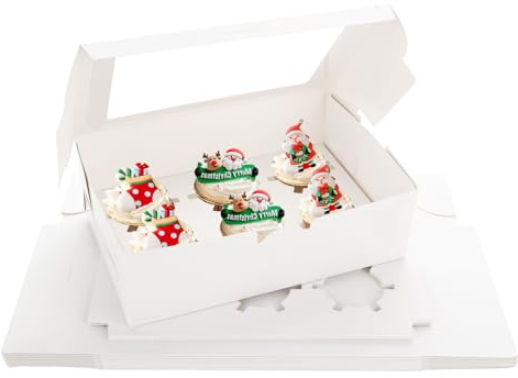 ASelected 10 Pcs 6 Hole Cupcake Boxes with Windows and Inserts | Bakery Carrier Boxes for Carrying and Displaying Delicious Muffins