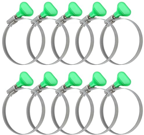 LEONTOOL 2-1/2 Inch Adjustable Key Hose Clamps, 10 Pack 304 Stainless Steel Thumb Screw Clamps, Dryer Vent Clamp, Pipe Clamp, Worm Gear Clamps for Woodworking Dust Collection Fittings, RV Clamp