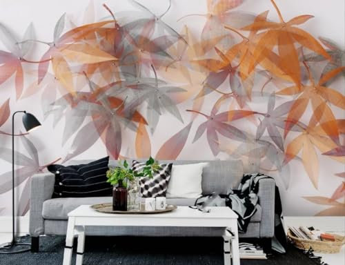 Fototapete Blumen 3D Tapeten 3D Effekt Wohnzimmer Schlafzimmer Vliestapete Einfaches Romantisches Rotes Blatt Ahornblatt Natur Grau Graffiti Steinoptik Kinder Tapeten