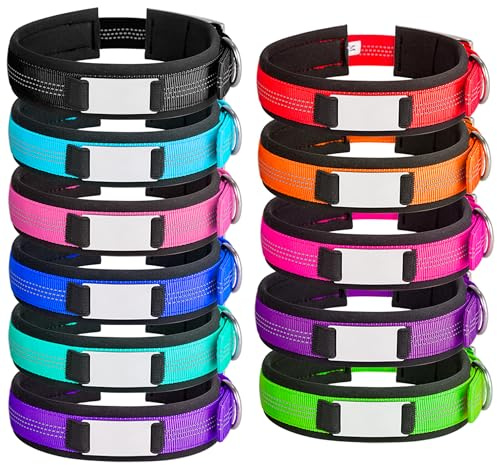 Personalisierte Hundehalsband, Weich Gepolstertes Neopren Breit Hunde Halsband, Verstellbares und Reflektierendes Nylon Hundehalsband mit Namensschild