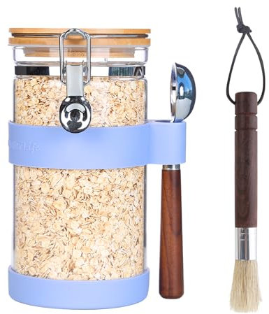 Ken's Kithcen Bocal en Verre Hermétique 1.2L avec Cuillère - Conservation Café Moulu 500g, Grains, Thé, Sucre, Céréales - Boîte Stockage Alimentaire (bleu clair)