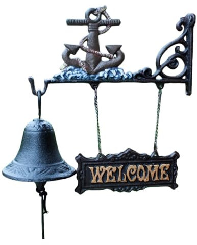 OLSKFUH Gusseiserne Türklingel, Dinner Bell, Anker Wandbehang Glocke Willkommensschild, Manuell schüttelnde Türklingel für Gartenwanddekoration