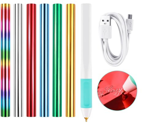 Briartw USB Hot Foil Pen and 6 Colors foil Rolls- Heat Active Pen for Crafting,DIY and Embossing - Easy to Use,5min Heating,and Long-Lasting Design - Perfect for Scrapbooking,Card Making(1.5mm Tip)