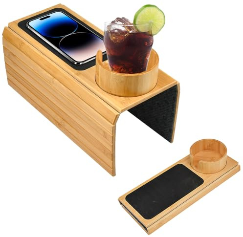 KYYGKY Organizador de Reposabrazos para Sofá de Bambú con Soporte para Tazas, Bandeja para Brazo de Sofá Plegable Antideslizante, Flexible Bandeja Portavasos para Sofa 41,5*33,5cm