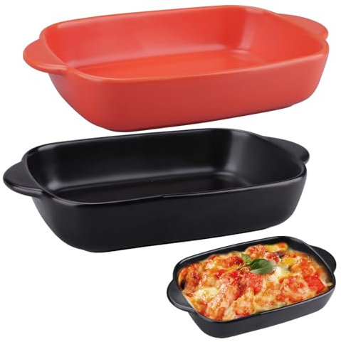 imposyu 2 cazuelas de cerámica rectangulares con asas, cazuela de cerámica y porcelana, ideal para horno, molde para lasaña