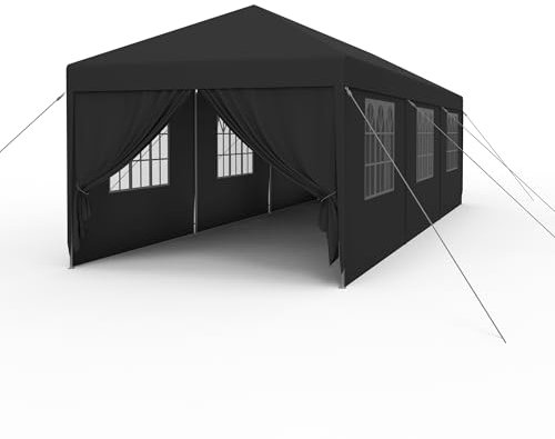 YRHome Tonnelle 3 x 9 m - Tente stable, imperméable, résistante à l'hiver, protection UV, tonnelle de jardin, chapiteau, bière, camping, tente avec panneaux latéraux et fenêtres pour jardin et
