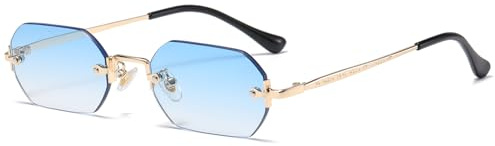 JCTAIFOO Retro Randlose Rechteckige Sonnenbrille Damen Herren Vintage Schlanke Rechteckig Getönte Brille