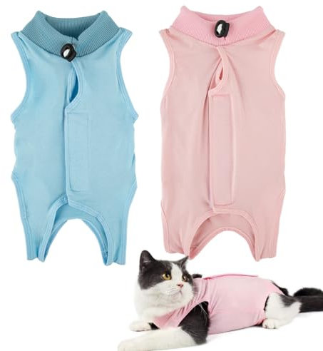 2 Stück Katzenbody Nach Op,Katzen Einteiler Nach Operationen,Atmungsaktiver Weicher Anti Lecken Bodysuit für Katzen,Genesungskleidung Nach Sterilisation für Operationen Bauchwunden Hautkrankheiten