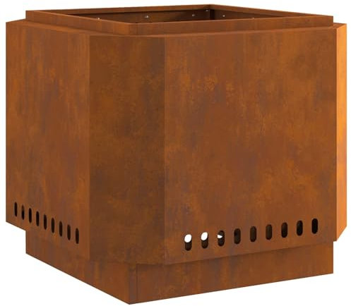 vidaXL Focolare Rustico in Acciaio Impermeabile per Riscaldamento all'aperto | Design Quadrato a Legna | Materiali Resistenti alla ruggine | Supporta Tronchi Grandi | Perfetto per Giardini e patii