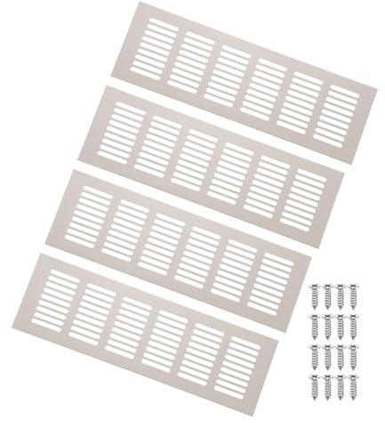 sourcing map 4 fundas decorativas para rejilla de ventilación de puerta, 24.9 x 7.6 cm, rejilla de ventilación de aluminio, cubierta de ventilación de retorno de aire con tornillos para armario
