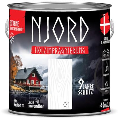 NJORD Holzschutz 2,5L Holzimprägnierung Holzfarbe (01) Norschnee Wetterfest Dauerhafter Schutz Holzlack Schutzlack Holzlasur