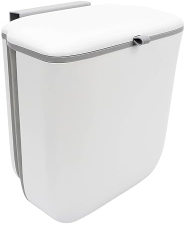 Yallmie Foldable Hanging Trash Bin with Lid, 10L Hanging Trash Can Hanging Kitchen Bin, Food Waste Caddy Under Cupboard Bin for Under Sink, Cupboard Door, Cabinet, Motorhome