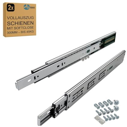 SOTOOLS 1 Paar Vollauszug Schubladenschienen, 300 mm, max. 45 kg | Soft-Close-Vollauszug aus Stahl, kugelgelagert, für Schubladen, Möbel, Werkstatt, Küchenschränke und Schrankauszug.