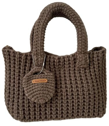 sodeber Borse lavorate a mano alla moda della borsa tessuta a mano dell'uncinetto di capacità spaziosa della borsa elegante del filato