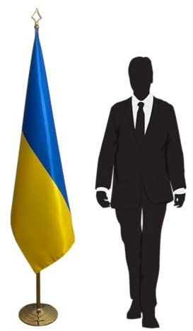 Bandiera ufficiale Ucraina 100 x 150 cm con palo e piede in acciaio inox dorato - Decorazione per la casa per uffici, ambasciate, eventi protocolari. Codice CN6-UA-L