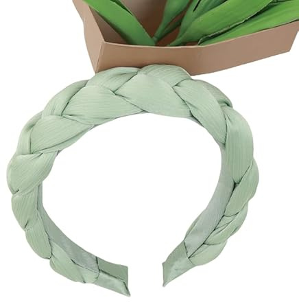 WANYI Geflochtene Stirnband, Haarreif Haarreifen Damen Breit Organza Haarbänder Trachten Haarreif Niedliches Haarband für Mädchen Damen Reisen, Make-up, Fotoshootings(Hellgrün)