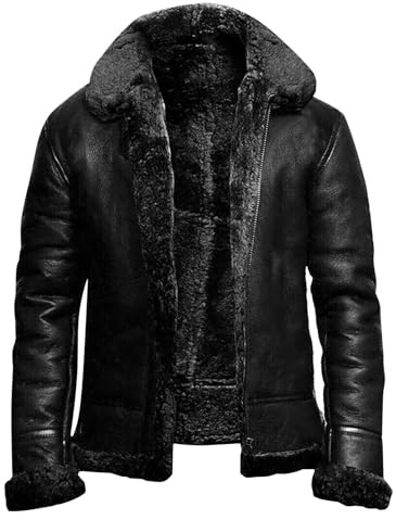 Generisch Lederjacke Mit Fellkragen Herren, Fleecejacke Pu Leder Wasserdicht Winterjacke Große Größen Warme Übergangsjacke Classic Vintage Bomberjacke Reißverschluss Revers Arbeitsjacke Für Outdoor