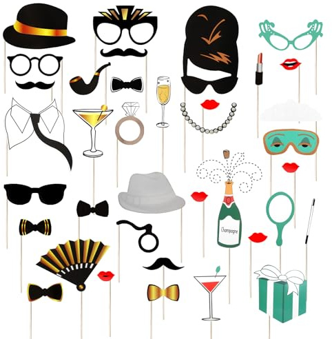 40 Stück Fotobox Accessoires Hochzeit, Foto Requisiten, Photo Booth Props, Fotobox Accessoires für Geburtstag,für Weihnachten,Silvester Deko,Geburtstage,Hochzeiten Partyzubehör