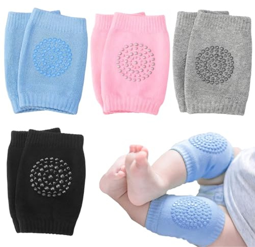 Genouillere Bebe, 4 paires Protège Genoux Bébé, Genouillère Antidérapant Protège Genoux Bébé, Sûres Et De Soutien Genouillères À Quatre Pattes pour garçons et filles de 0 à 24 mois