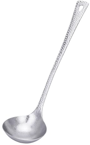 iBasingo Louche à soupe en titane - Cuillère de service - 26,4 cm - Poignée longue en métal - Passoire alimentaire - Casserole chaude - Vaisselle légère et durable - Ti1062T (argent cristallin)