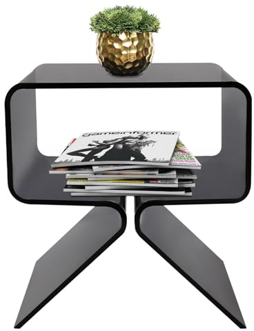 OUKANING 2-stufiger Acryl Beistelltisch Modern, Montagefrei und Stabil, 45cm Höhe, 10kg Belastbarkeit, Couchtisch Nachttisch Sideboard mit 2 Ebenen für Wohnzimmer, Schlafzimmer, Kratzfest (Schwarz)