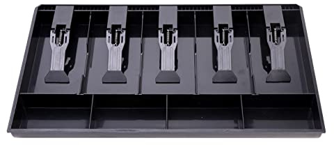 Cash Money Tray Replacement 5 Bill/ 4 Coin Drawer Register Insert Tray Storage Case with Plastic Clips (Color:Black)