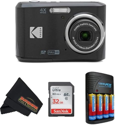 KODAK PIXPRO FZ45 16MP CMOS Sensor Digital Camera 5X Optical Zoom with Sunshine Photo Microfiber Cleaning Cloth (Basic Bundle, Black)