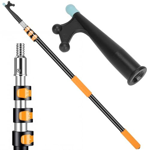 Hammrit 12FT Telescopic Extension Pole Boat Hook | Lightweight and Sturdy, Floats, Anodized Aluminum Pole | Threaded Port for Marine Accessories | Mooring, Pushing/Pulling, Navigation Marine Pole
