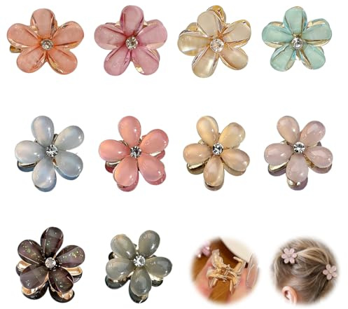 KRVNTH Mollette Capelli Mini a Fiore 10 Pezzi, Piccole Pinze Fermagli Antiscivolo Colorate Forti per Capelli Sottili, Accessori Donna & Ragazza