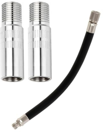 AEIOPRS Kit Prolongador Válvula Neumático 2x40mm + Manguera Flexible – Adaptador Universal Antifugas, Conexión Rápida – Inflado Fácil para Coche, Moto, Bicicleta y Scooter Eléctrico