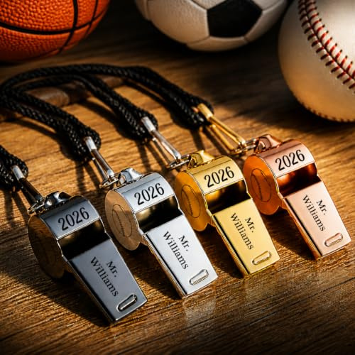Personalisierte Trillerpfeife aus Edelstahl mit Gravur, Fußball Pfeife mit Name & Text, Schiedsrichter Pfeife mit Lanyard, Trainer Geschenk & Abschiedsgeschenk für Fußball, Basketball & Sport Coaches