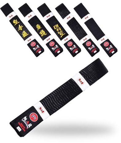 MAR | Martial Arts Master's Black Belt, Block Grading Belts, Block Ranking Belts; Karate Belt, Judo Belt, Taekwondo Belt; Polyester Silk Satin Fabric - Expert Black Belt (320cm)