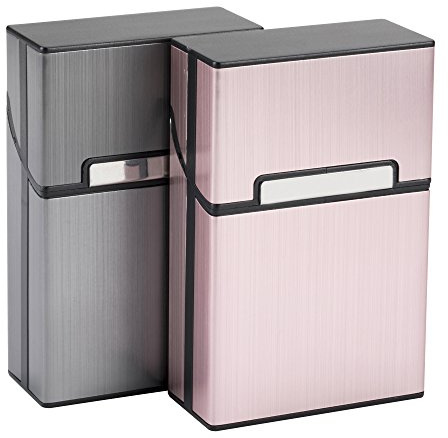 LAOYE 2 pcs Etui Boite a Cigarettes Homme Porte Cigarette Femme en Aluminium Paquet de Cigarettes Fermeture Aimantée (Gris + Or Rose)