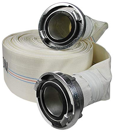 HELO 30 m Feuerwehrschlauch 3 Zoll mit (Typ B) Storz Kupplung aus Aluminium, Bauschlauch wetterfest außen aus robustem Polyester Gewebe, Innen: PVC, geeignet für bis zu 10 bar Wasserdruck