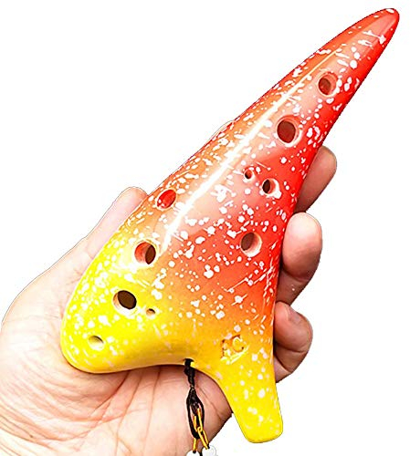 TAMUME Keramik Okarina 12 Loch Alto C Okarina von der Legende von Zelda mit Schutztasche, Halsband und Notenblatt (Tomate)