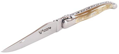 Laguiole en Aubrac Taschenmesser 12 cm, Griffschalen Hornspitze, Klinge und Backen glänzend