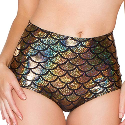 Drqinyi glänzende Meerjungfrauen-Shorts, hohe Taille, goldfarben, gold, Einheitsgröße