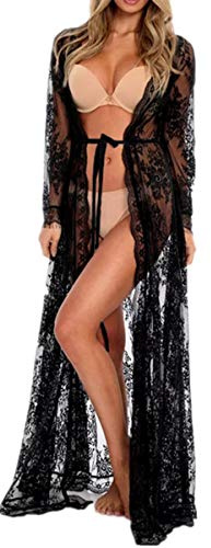 YOUKD Cardigan en Dentelle pour Femmes Voir à Travers la Robe Boho Kimono Long Robes de Plage de Maillot de Bain