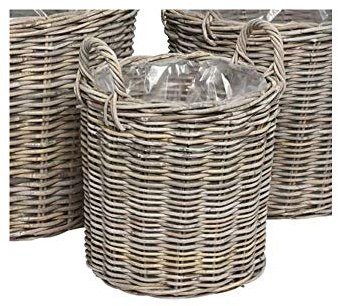 Posiwio Pflanzkübel SEA Grass aus Rattan grau beige Pflanzkorb Hamptons Landhaus klein