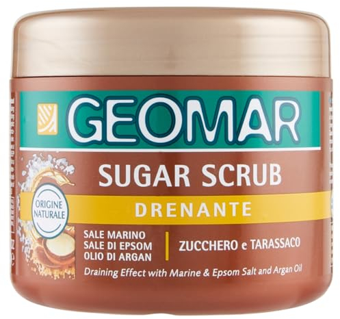 GEOMAR | Sugar Scrub Corpo Drenante, Con Sale Marino, Sale di Epsom, Olio di Argan ed estratti di Zucchero e Tarassaco, 95% di Origine Naturale, Made in Italy, 600 g