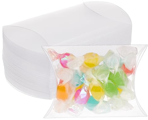 BENECREAT 50 Pack PVC Cajita Plegable de Regalo en Forma de Almohada 9x7x2.5cm Almacenemiento de Caramelo para Navidad Boda Fiesta Cumpleaños