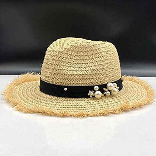 Sonnenhut Strohhut Hut Damen Sonnenhut Männer Stroh Fedora Männlich Sonnenhut Frauen Strand Sonnenblende Kappe Coole Jazzkappe Sombrero-Beige_Straw_Panama