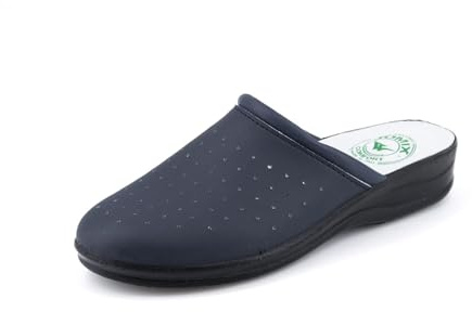 JOMIX Ciabatte Donna Casa Comode Sanitarie Ortopediche Zoccoli Infermiere Ospedale Scarpe Lavoro Pantofole Punta Chiusa Eco-Pelle ITD1752 (D Blu, 38)