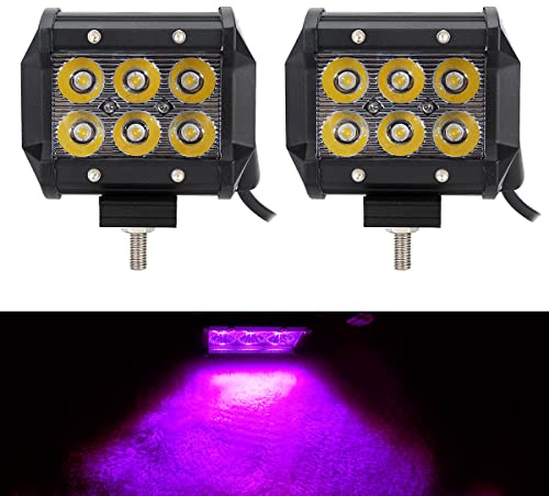AUXMOTEC Purple Pink Led Neon Decoration Work Lights Bar 18W 4 Spot Light Bar Pod for Off-road Pick-up Van Boat Tractor Deck Trailer Navigation Waterproof Signal lights 12V 24V