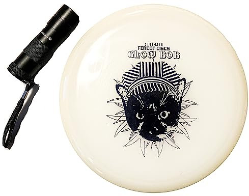 FotCot Discs GlowBob + Taschenlampe 12 UV LED Glow in the Dark Midrange Disc Golf Disc Night Light Up Recharge Flash UV NiteLite Plastic Black Stamp