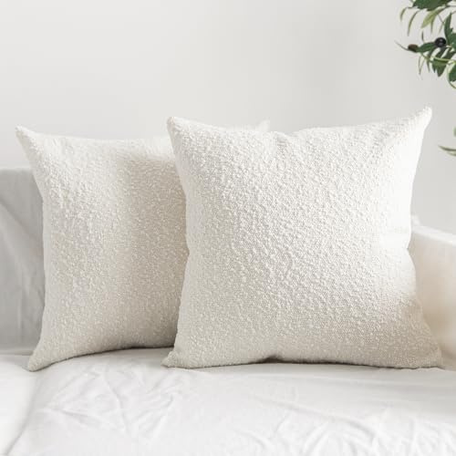 HOMFINER Set mit 2 Boucle-Kissenbezügen, strukturiert, elfenbeinfarben, weiß, modern, Bauernhaus, Boho-Akzent, dekorative quadratische Kissenbezüge, neutrale Heimdekoration für Couch, Kissen, Bett,